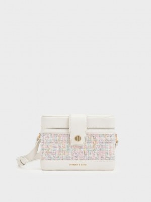 Charles & Keith Bronte Tweed Boxy Crossbody Bag Açık Pembe | CSLT-08397