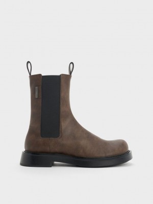 Charles & Keith Bryn Chelsea Boots Koyu Kahverengi | KVFT-12076