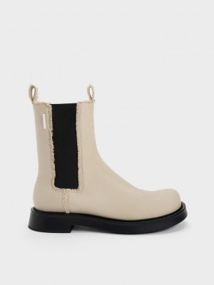 Charles & Keith Bryn Denim Chelsea Boots Bej Rengi | SXGB-95234