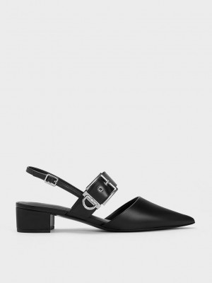Charles & Keith Buckled Askılı Arkası Açık Pumps Siyah | CQZH-64752