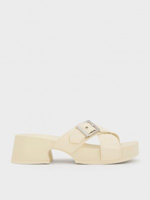 Charles & Keith Buckled Crossover Platform Sandals Pembe | WGPO-48319