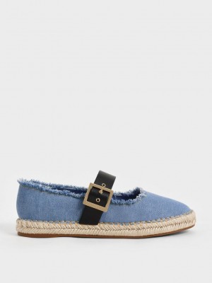 Charles & Keith Buckled Denim Espadril Flats Mavi | KMVU-78642