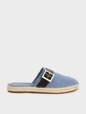 Charles & Keith Buckled Denim Espadril Mules Mavi | JAWL-81243