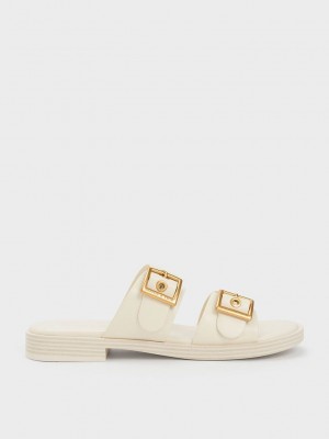 Charles & Keith Buckled Double Askılı Terlik Sandals Beyaz | RUOZ-79603