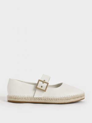 Charles & Keith Buckled Espadril Flats Beyaz | JXSH-74639