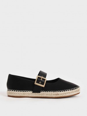 Charles & Keith Buckled Espadril Flats Siyah | DWOB-70268
