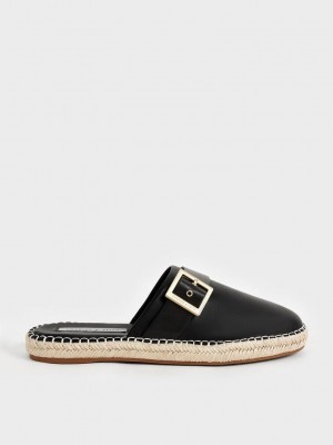 Charles & Keith Buckled Espadril Mules Siyah | ZSDM-49807