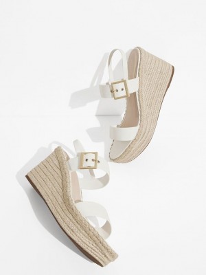 Charles & Keith Buckled Espadril Wedges Beyaz | AHDT-81497