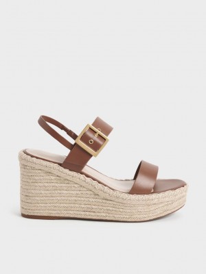 Charles & Keith Buckled Espadril Wedges Kahverengi | NWVT-23487