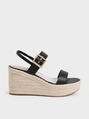 Charles & Keith Buckled Espadril Wedges Siyah | SHIE-43182