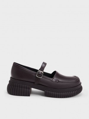 Charles & Keith Buckled Mary Jane Loafers Koyu Kahverengi | ZBCL-49673