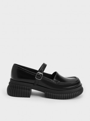 Charles & Keith Buckled Mary Jane Loafers Siyah | WTLE-38654
