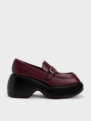 Charles & Keith Buckled Platform Penny Loafers Bordo | HFPD-95317