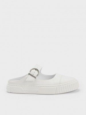 Charles & Keith Buckled Slip-On Sneakers Beyaz | NOGT-46905