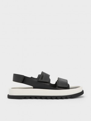 Charles & Keith Buckled Sports Sandals Siyah | APBM-38426