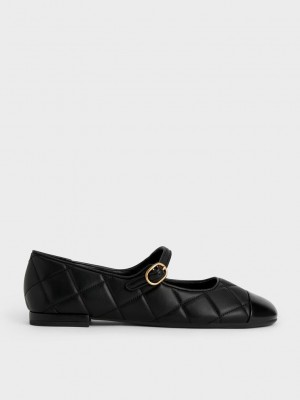 Charles & Keith Burunlu-Cap Kapitone Mary Janes Siyah | BNWO-91074