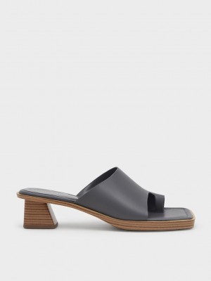 Charles & Keith Burunlu Ring Stacked Heel Sandals Koyu Gri | MUSF-81425
