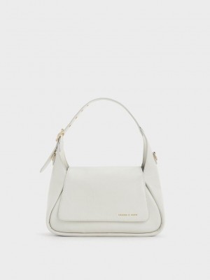 Charles & Keith Buzz Front Flap Hobo Bag Beyaz | ORTN-67513