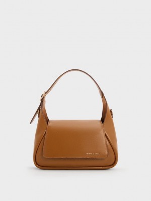 Charles & Keith Buzz Front Flap Hobo Bag Çikolata | TOCI-15890