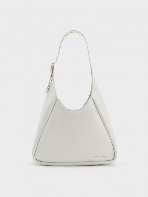Charles & Keith Buzz Hobo Bag Beyaz | XACP-29618