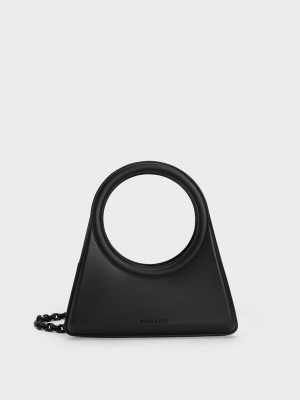 Charles & Keith Camelia Circle Handle Geometric Bag Siyah | WNMD-73856