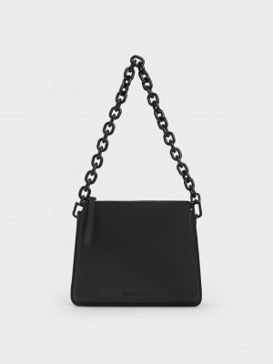Charles & Keith Camelia Trapeze Crossbody Bag Siyah | DWXN-74683