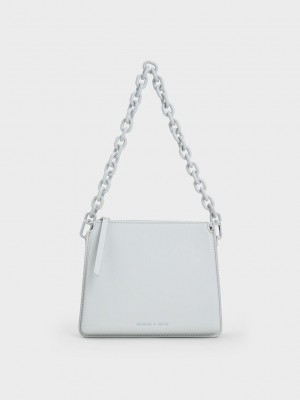 Charles & Keith Camelia Trapeze Crossbody Bag Açık Gri | SAHJ-31985