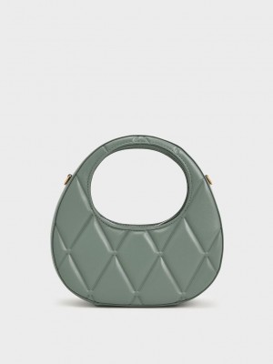 Charles & Keith Candy Kapitone Crescent Bag Zeytin Yeşili Yeşil | PKXJ-93670