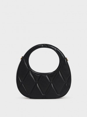 Charles & Keith Candy Kapitone Crescent Bag Siyah | HORW-60259