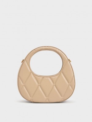 Charles & Keith Candy Kapitone Crescent Bag Bej Rengi | ZWGA-31876