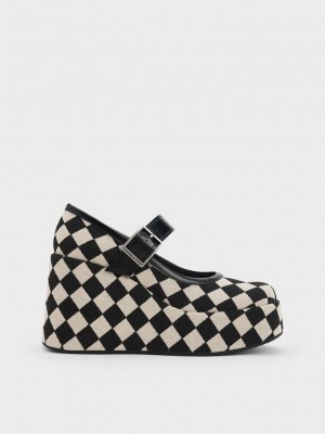 Charles & Keith Cara Checkered Mary Jane Wedges Renkli | XVJS-13725