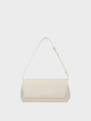 Charles & Keith Cassiopeia Front Flap Shoulder Bag Krema | IQJD-53947