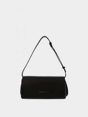 Charles & Keith Cassiopeia Front Flap Shoulder Bag Siyah | ILBG-59817
