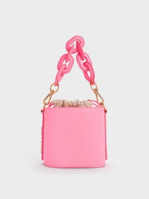 Charles & Keith Catena Bucket Bag Pembe | QHOR-80371