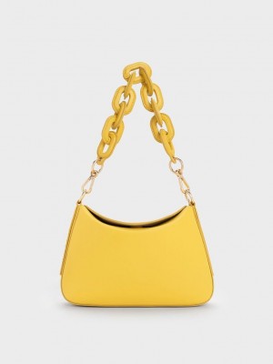 Charles & Keith Catena Chain-Handle Bag Sarı | HSUQ-78910