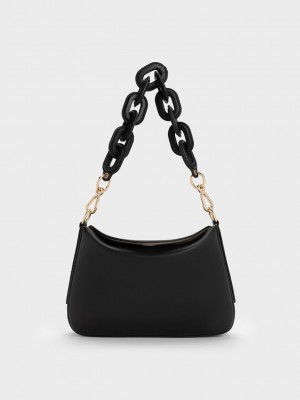 Charles & Keith Catena Chain-Handle Bag Siyah | MZPH-59782