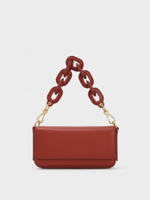 Charles & Keith Catena Front Flap Bag Koyu Kırmızı | XANR-97804