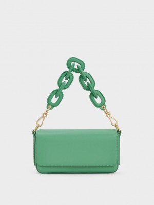 Charles & Keith Catena Front Flap Bag Yeşil | QNBJ-90672