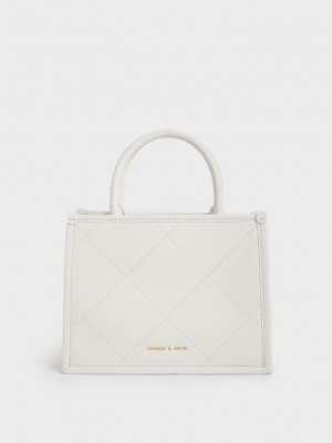 Charles & Keith Celia Kapitone Double Handle Tote Bag Beyaz | AGQK-43851
