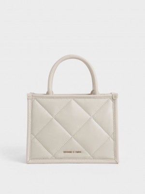 Charles & Keith Celia Kapitone Tote Bag Beyaz | JTEA-84623