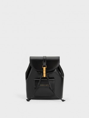 Charles & Keith Cesia Metallic Accent Backpack Siyah | OBZR-59024