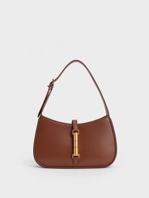Charles & Keith Cesia Metallic Accent Shoulder Bag Kahverengi | ETLB-16084