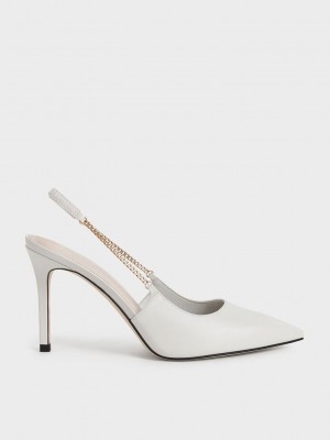 Charles & Keith Chain-Link Arkası Açık Stiletto Pumps Pembe | NPLG-70283