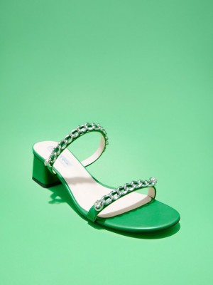 Charles & Keith Chain-Link Block Heel Sandals Yeşil | QLJV-04187