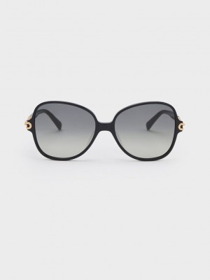 Charles & Keith Chain-Link Oversized Butterfly Sunglasses Siyah | LSRB-98567