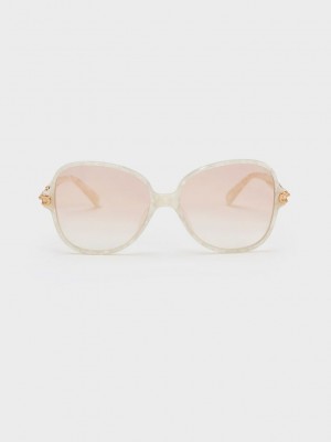 Charles & Keith Chain-Link Oversized Butterfly Sunglasses Krema | VQHO-57213