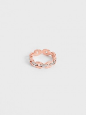 Charles & Keith Chain-Link Ring Pembe Altın | LVGX-84067