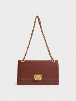 Charles & Keith Chain Handle Shoulder Bag Çikolata | QVEM-09521