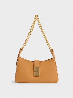 Charles & Keith Chain Handle Shoulder Bag Turuncu | CPJW-89437