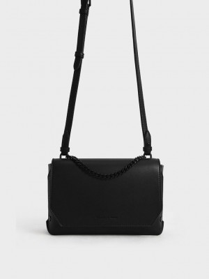 Charles & Keith Chain Handle Shoulder Bag Siyah | TFGH-52497